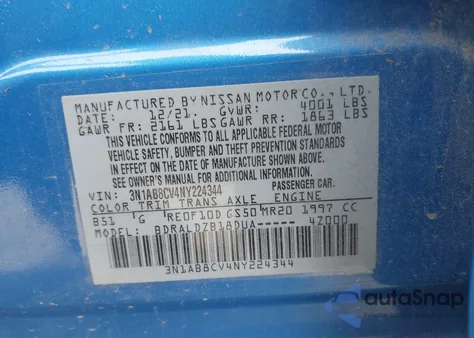 2022 Nissan Sentra Sv Xtronic Cvt from USA, damaged, VIN 3N1AB8CV4NY224344